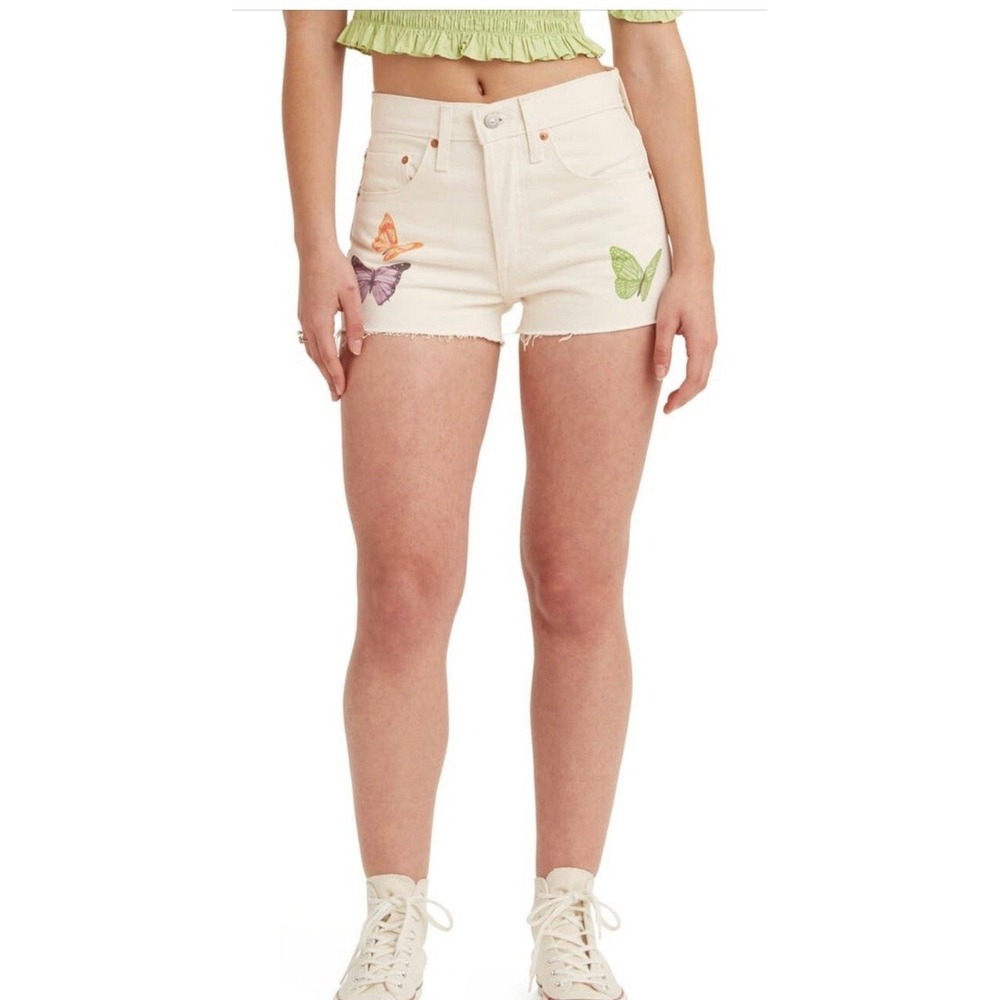 Levi's 501 Original Butterfly Print Raw Hem Denim Shorts Size 32 A005720